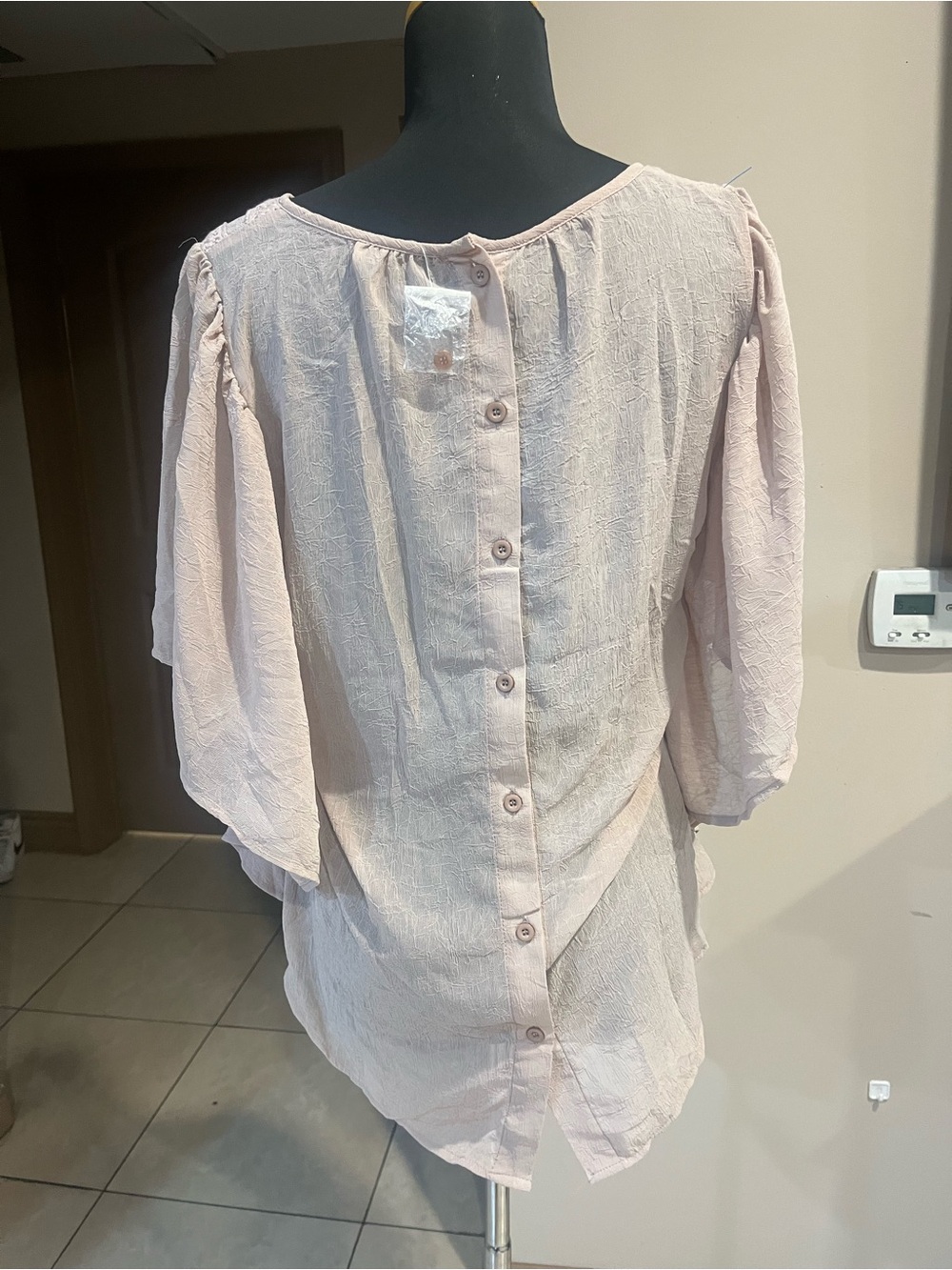Delicate Lace Yoke Women's Blouse in Light Blush - Picture 4 of 5